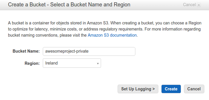Create a bucket on Amazon S3