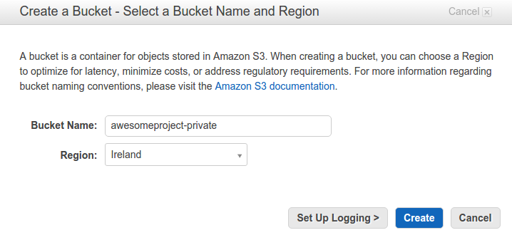 Create a bucket on Amazon S3 Create a bucket on Amazon S3
