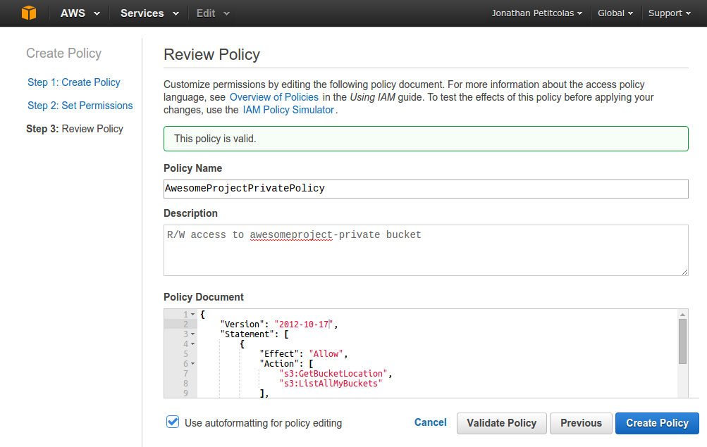 Create a Amazon IAM policy